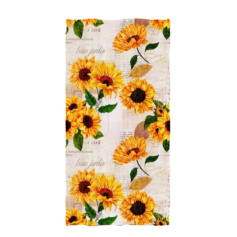 SLHETS Light Yellow Sunflower Hand Towel, 34 x 74 cm, Vintage Lettering