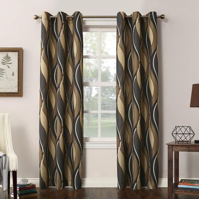 No. 918 Intersect Grommet Curtains, Semi-Sheer, 48 x 95 in, Charcoal, 2 Panels