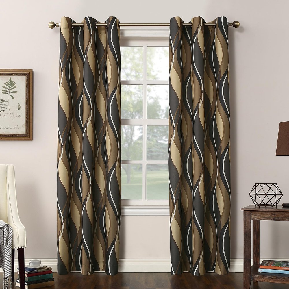 No. 918 Intersect Grommet Curtains, Semi-Sheer, 48 x 95 in, Charcoal, 2 Panels
