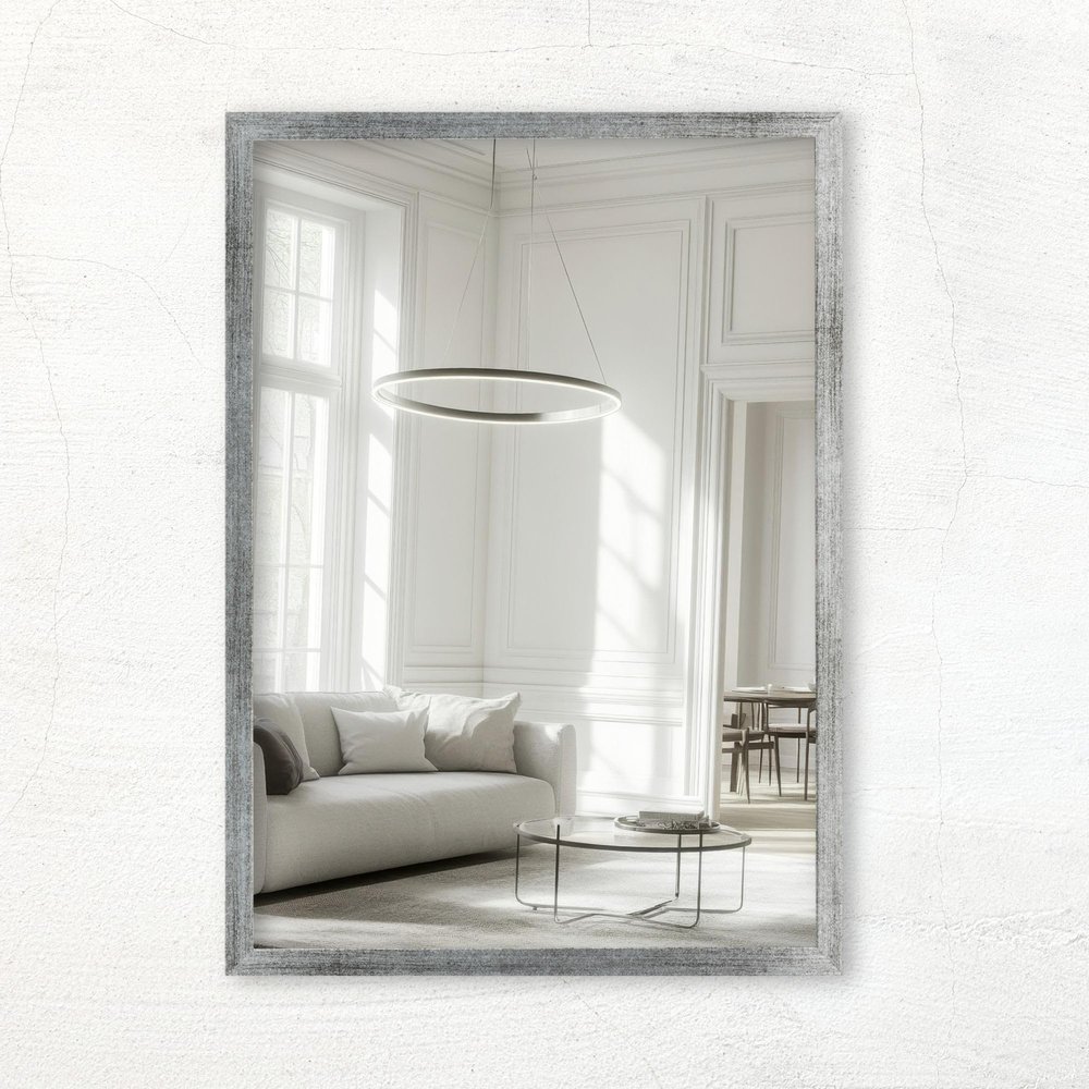CLAMARO Vision Wall Mirror 50 x 175 cm, Brushed Silver Frame, 300+ Sizes, Made in Germany