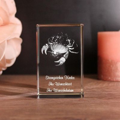 LoveGoals 3D Glass Cube Cancer Zodiac Sign with Your Custom Text Engraved