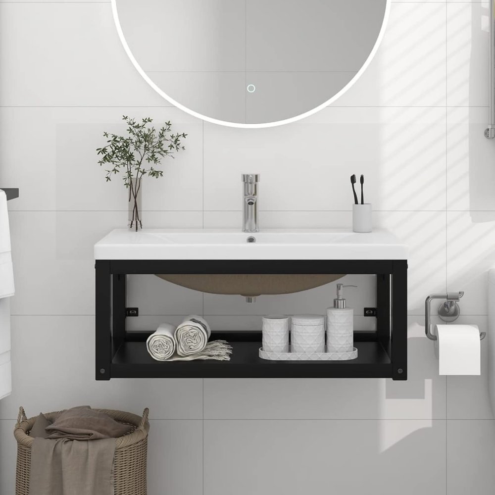 Tidyard Wall-Mounted Bathroom Vanity Frame with Sink, Black Iron, 79 x 38 x 31 cm