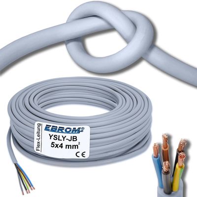 EBROM Flexible YSLY-JB 5x4 mm Installation Cable, Gray, for Charging Stations – 50 m