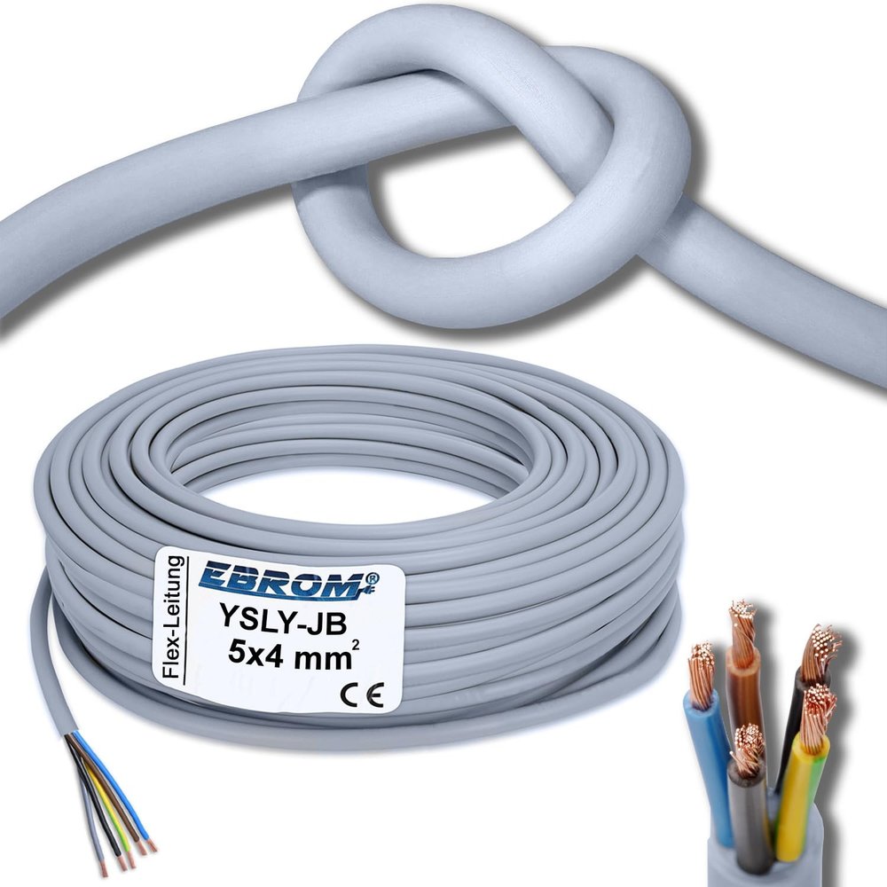 EBROM Flexible YSLY-JB 5x4 mm Installation Cable, Gray, for Charging Stations – 50 m