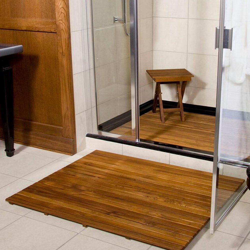 Zhaomi Teak Wood Bathroom Shower Mat, 43 x 25.6 in