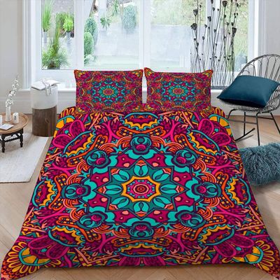 Lolosale 100% Microfiber Bohemian Bedding Set, 220 x 240 cm Duvet Cover with Zipper, Ethnic Geometric Pattern, 3-Piece Set