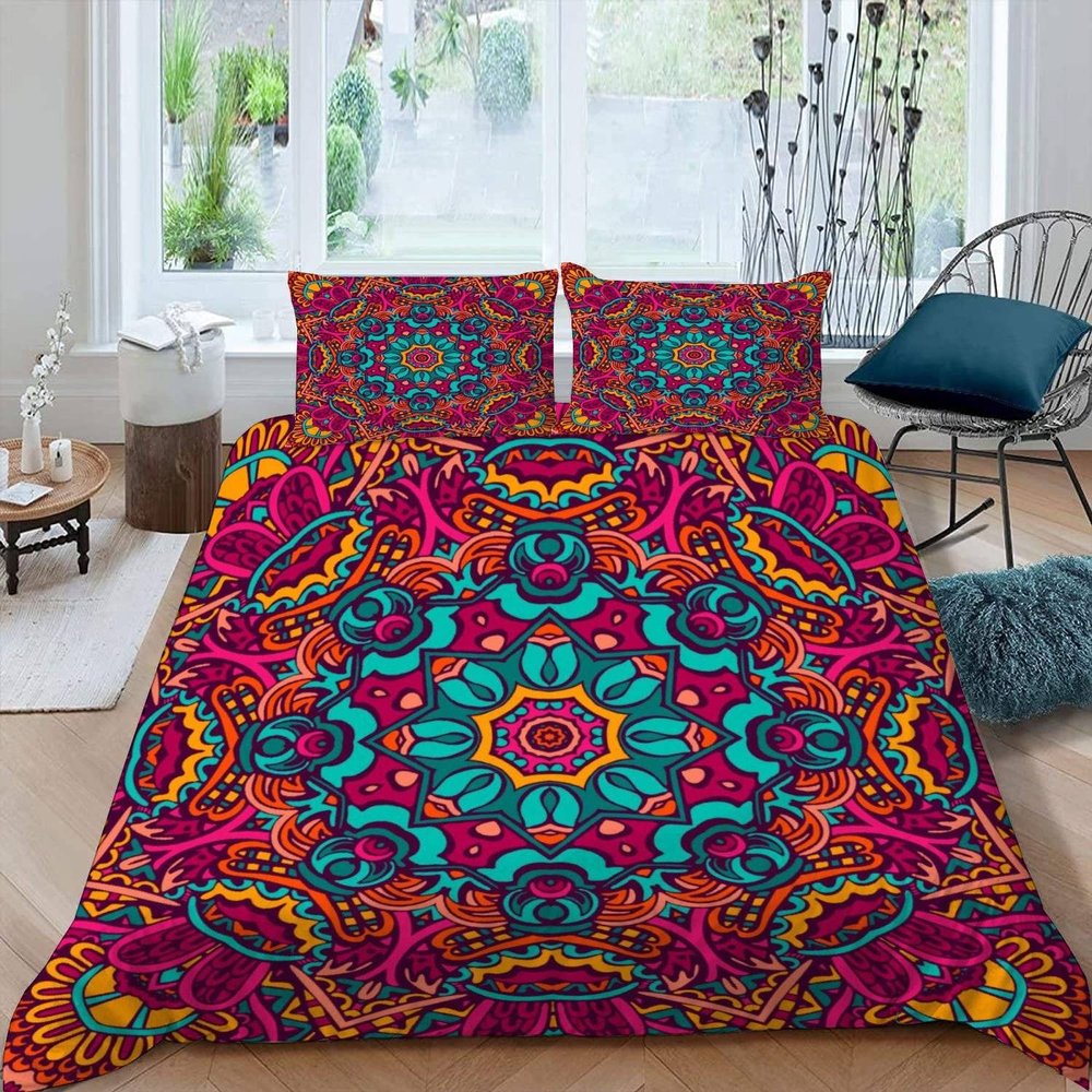 Lolosale 100% Microfiber Bohemian Bedding Set, 220 x 240 cm Duvet Cover with Zipper, Ethnic Geometric Pattern, 3-Piece Set