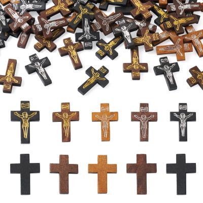 Cheriswelry 100 Mini Wooden Cross Pendants for Easter, Prayer, Sunday School & Jewelry Making