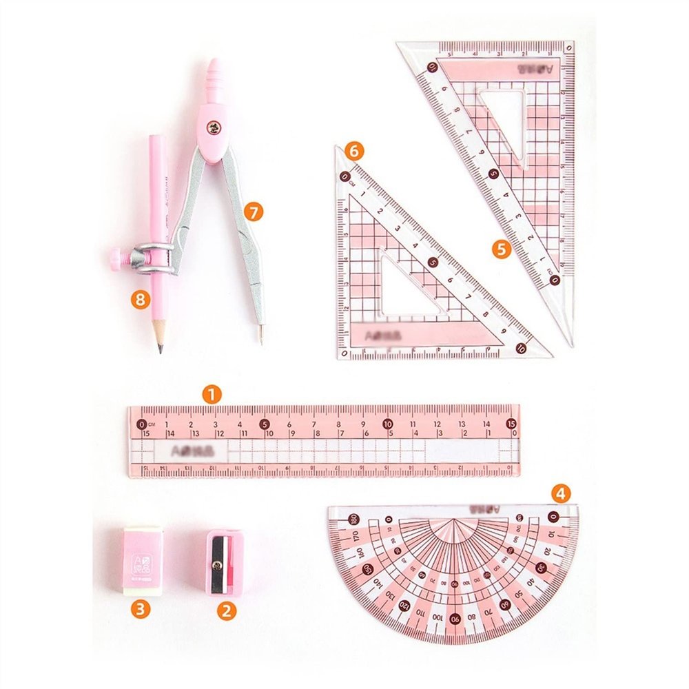 UNNS 8-Piece Geometry Drawing Set with Compass