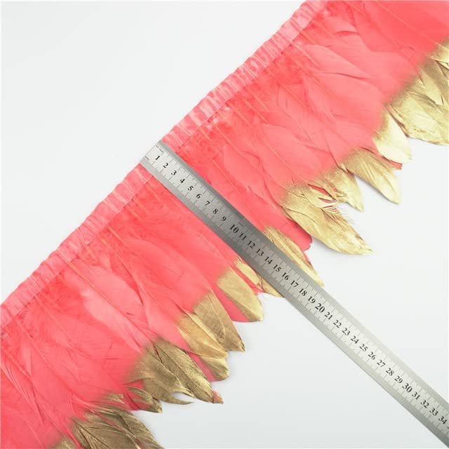 LUNYY 2-Yard Gold-Dipped Goose Feather Trim Ribbon Fringe