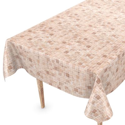 ANRO Beige Tile-Pattern Vinyl Oilcloth Tablecloth 160 x 140 cm