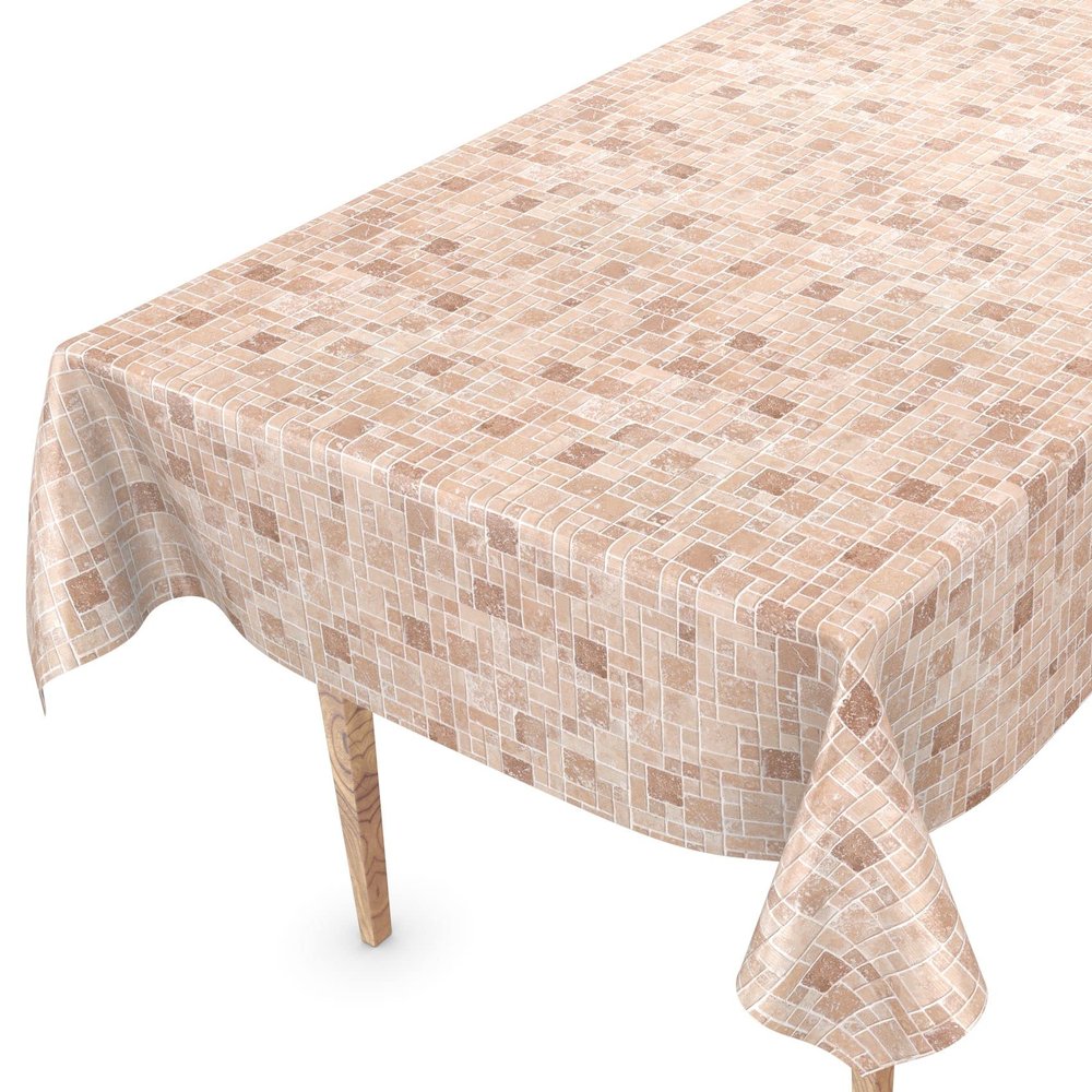 ANRO Beige Tile-Pattern Vinyl Oilcloth Tablecloth 160 x 140 cm