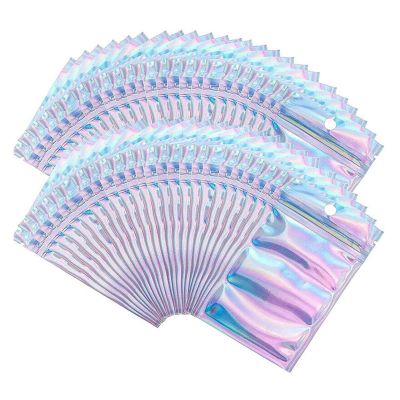 Wzxhew Odor-Proof Bags, 100-Pack, Holographic Resealable Aluminum Ziplock Bags, One Size