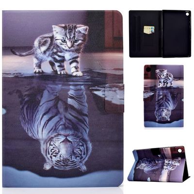 XFDSFDL Case for Lenovo Tab M10 Plus 3rd Gen TB-125F/TB-128F 10.6", PU Leather Flip Cover with Cat and Tiger Pattern, Stand, Auto Wake/Sleep, Color 05
