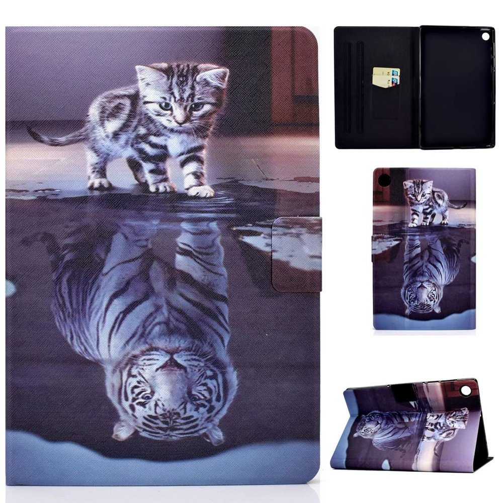 XFDSFDL Case for Lenovo Tab M10 Plus 3rd Gen TB-125F/TB-128F 10.6", PU Leather Flip Cover with Cat and Tiger Pattern, Stand, Auto Wake/Sleep, Color 05