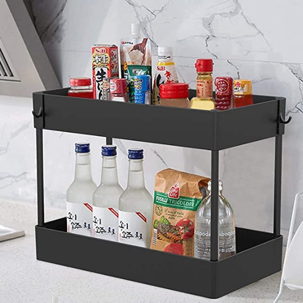 KLZUOPT 2-Tier Multifunctional Storage Rack, Black