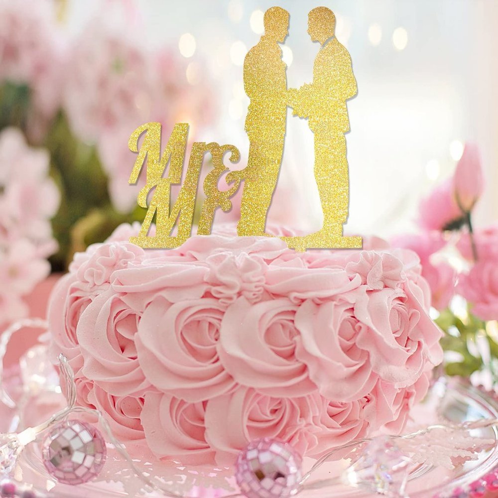 Mr & Mr His and His Silhouette Cake Topper, Personalized Gay Wedding Decoration