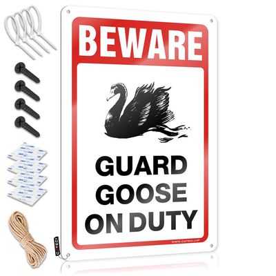 COTECI Metal Sign: Beware! Guard Goose on Duty, House Number Sign, 20.3 cm, Mancave Stuff for Men (30 x 40 cm)