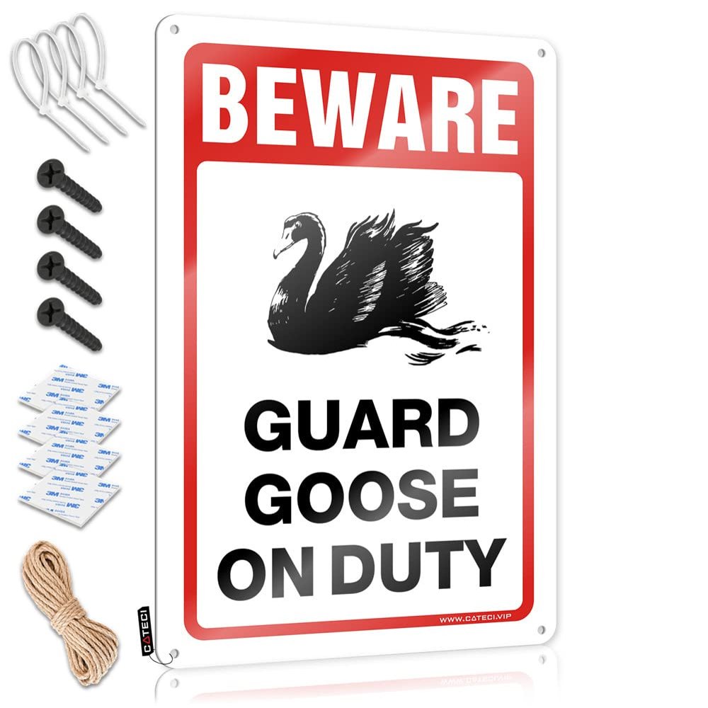 COTECI Metal Sign: Beware! Guard Goose on Duty, House Number Sign, 20.3 cm, Mancave Stuff for Men (30 x 40 cm)