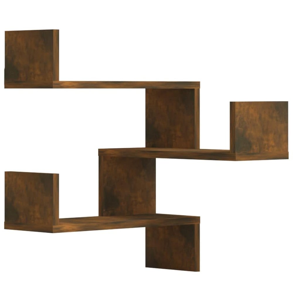 vidaXL 2-Piece Wall-Mounted Corner Shelf Set, Smoked Oak