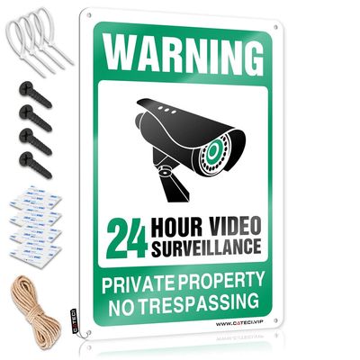 24-Hour Video Surveillance Metal Sign for Home Bar, 30 x 40 cm