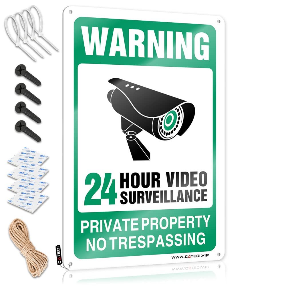 24-Hour Video Surveillance Metal Sign for Home Bar, 30 x 40 cm