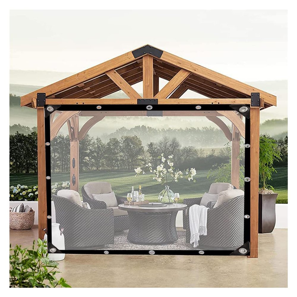 Waterproof Plastic Tarp with Grommets, Gazebo Side Curtains, Rainproof Cover for Pergola, Veranda, Gazebo, Cabana/Indoor Use, Transparent, 4 x 4 m