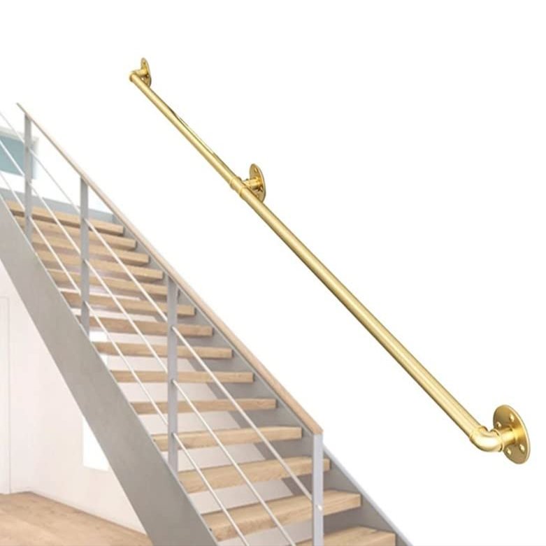 LILANAI Industrial Metal Stair Handrail, Gold, 330 cm