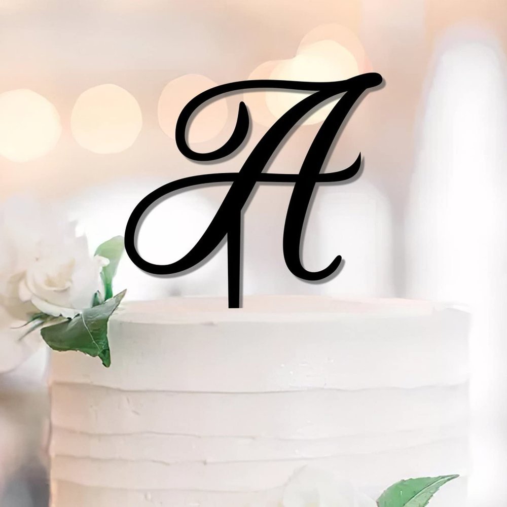 Initial A Wedding Cake Topper, Black Acrylic