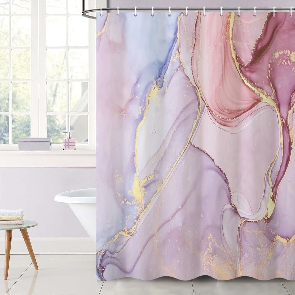 Uiiooazy Pink Marble Shower Curtain, 180 x 200 cm