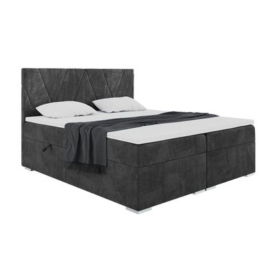 MEBLINI Lara Box Spring Bed with Storage, Mattress & Topper, 160 x 200 cm, H4, Black Velvet