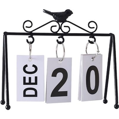 Modern Iron Bird Perpetual Desk Calendar – Wood Flip Calendar Decoration