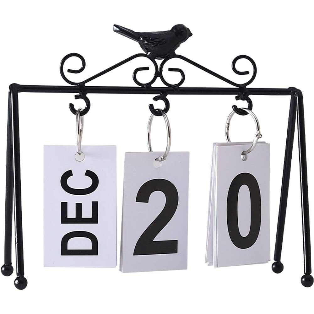 Modern Iron Bird Perpetual Desk Calendar – Wood Flip Calendar Decoration