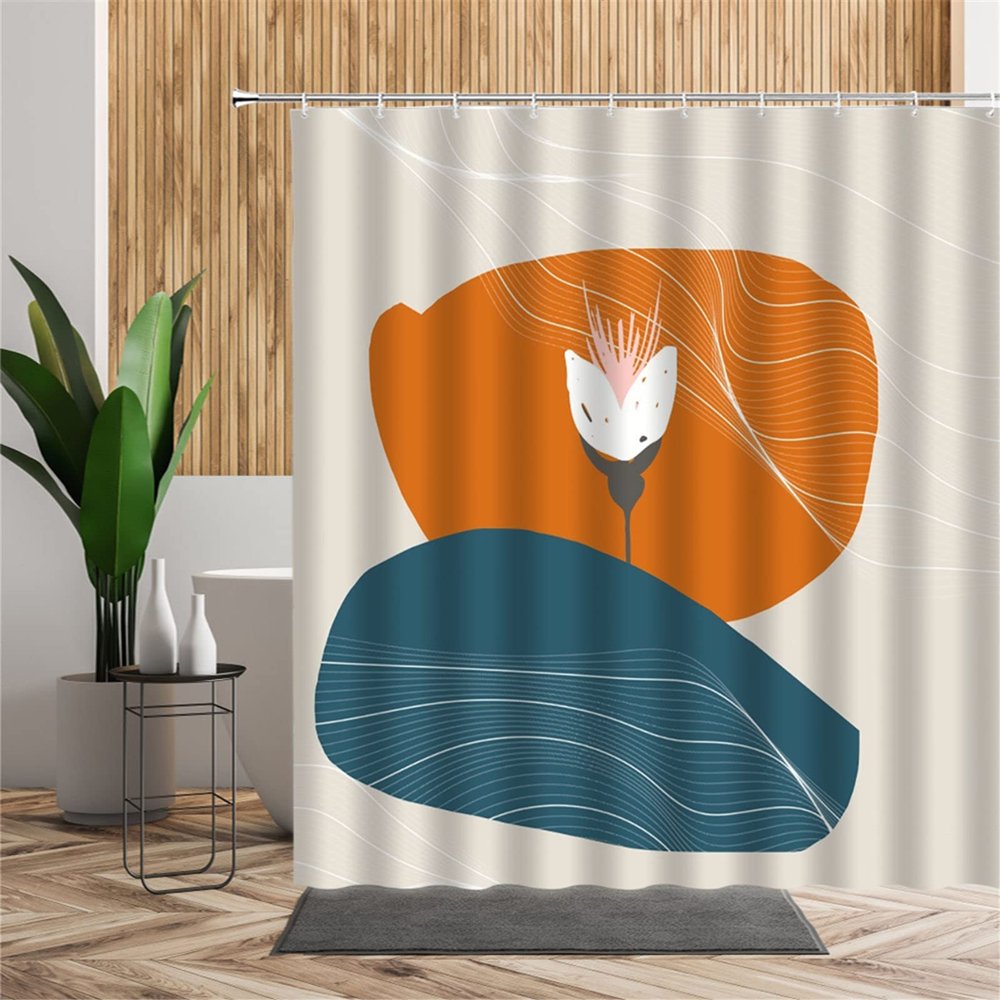Zuoyun Floral Shower Curtain 120 x 180 cm, Waterproof, Washable Polyester, with 12 Hooks