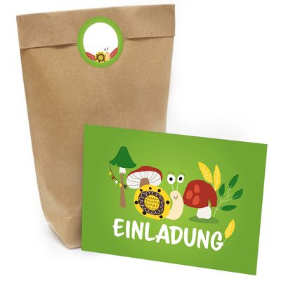 Kids' Birthday Invitation Set, Forest Animals, Green