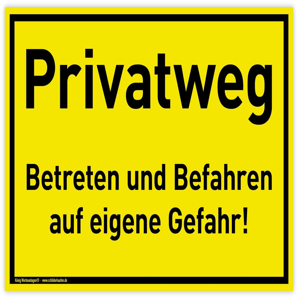 Private Road Sign | 30 x 20 cm | Weather-Resistant UV-Protected PVC | Signal Yellow | Enter and Drive at Your Own Risk | No Passage or Through Traffic