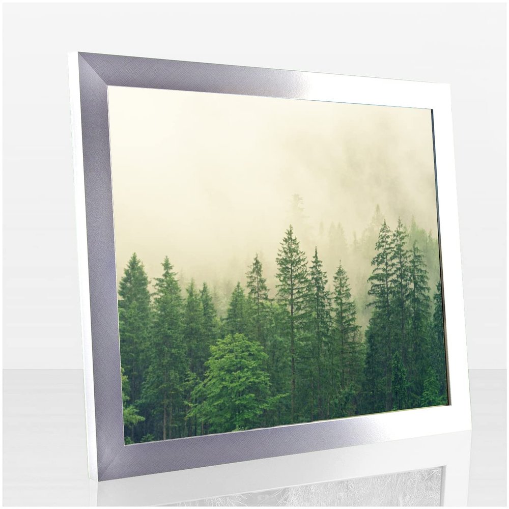Monaldo Deluxe Picture Frame 52 x 37 cm, Brushed Aluminum Look, White Backing, Clear Acrylic Glass
