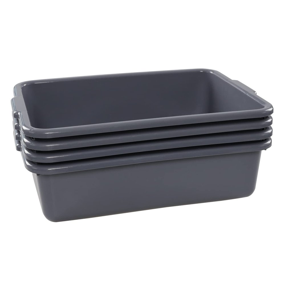 Bblina 13-Liter Commercial Bus Tubs, Plastic, Flat, 4-Pack