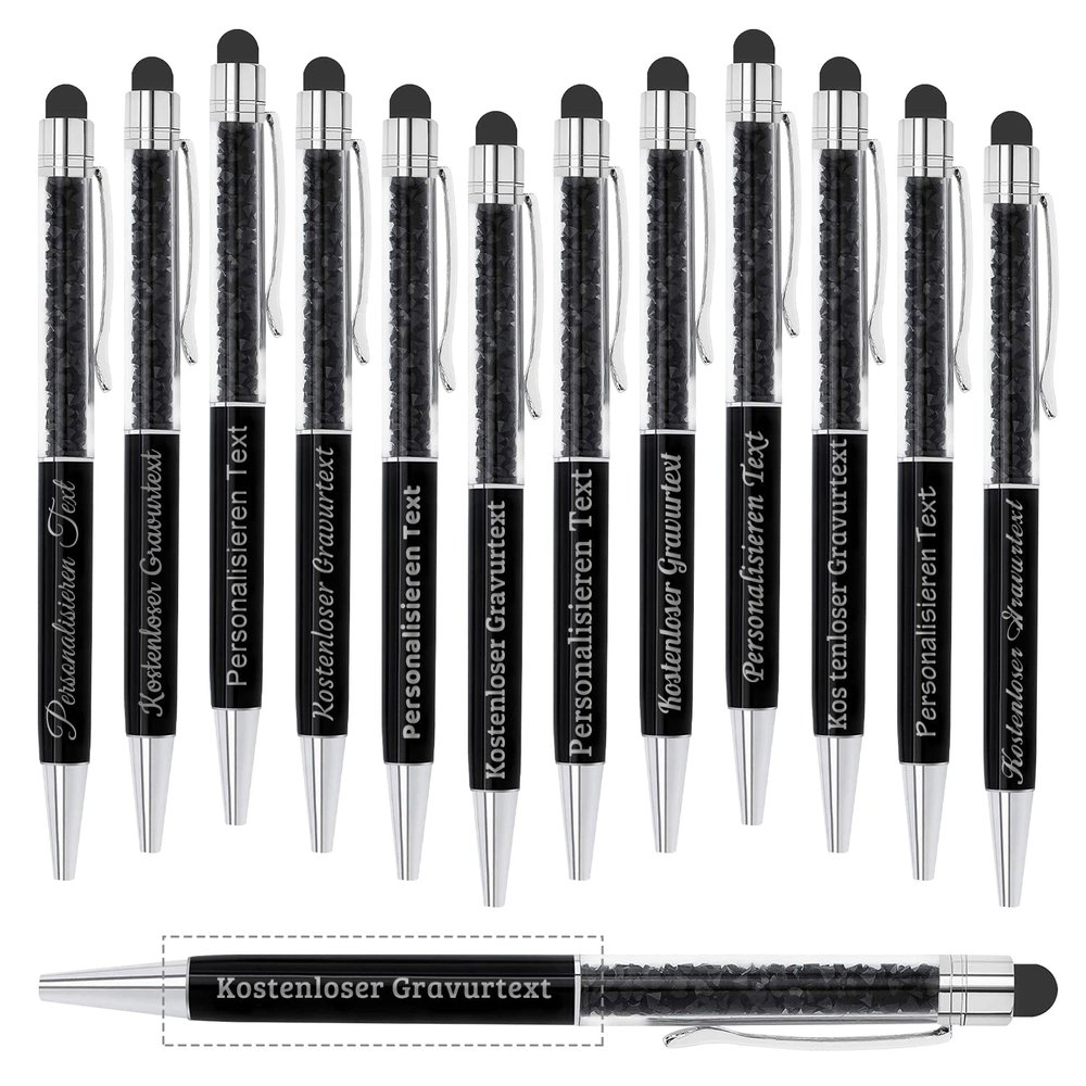 Angry Egg Boy 96 Personalized Ballpoint Pens with Names, Touchscreen Cap, Black Ink