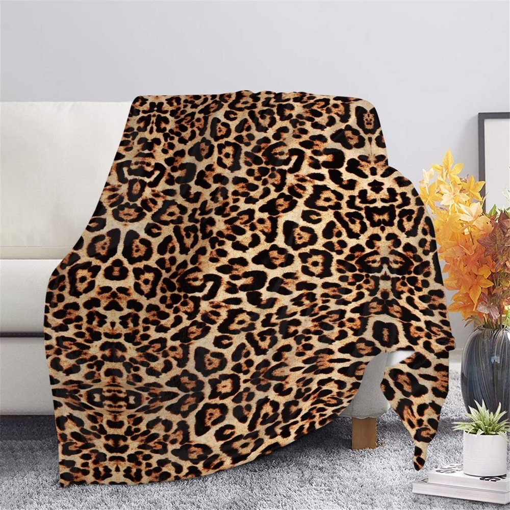 CLOHOMIN Brown Leopard Print Microfiber Throw Blanket for Sofa, Couch, and Bed
