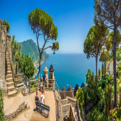 Aluminum Composite Print 90 x 40 cm: Postcard View of the Amalfi Coast and Gulf of Salerno from Villa Rufolo in Ravello, Ka