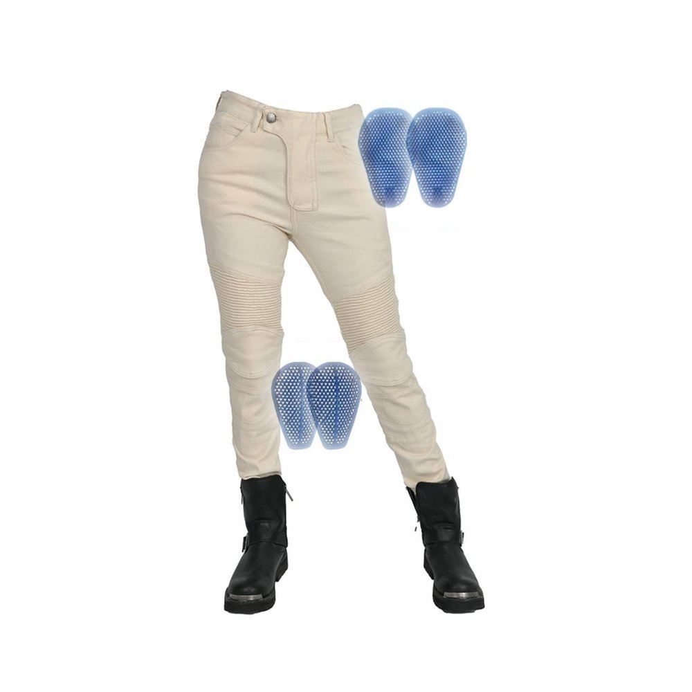 YXYECEIPENO White Waterproof Motorcycle Jeans for Women, Removable Armor, 3XL