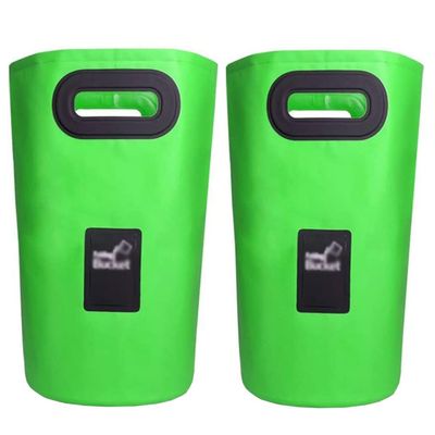 DUNAKE Collapsible Bucket, 15 L + 20 L, Portable Fishing Water Bucket, Green