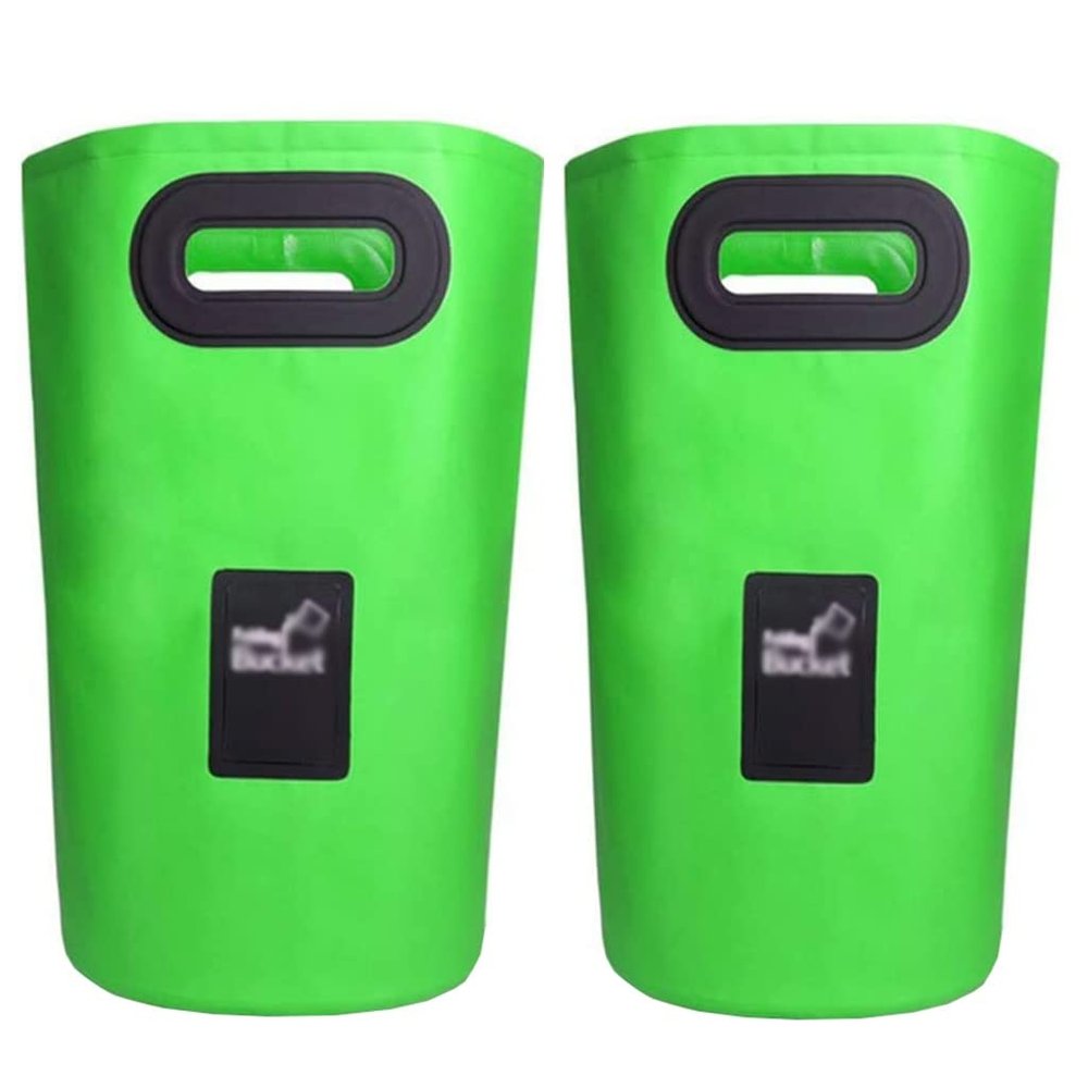 DUNAKE Collapsible Bucket, 15 L + 20 L, Portable Fishing Water Bucket, Green