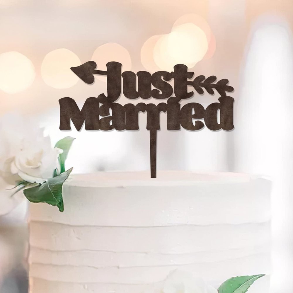 Just Married Mr & Mrs Personalized Wooden Silhouette Cake Topper