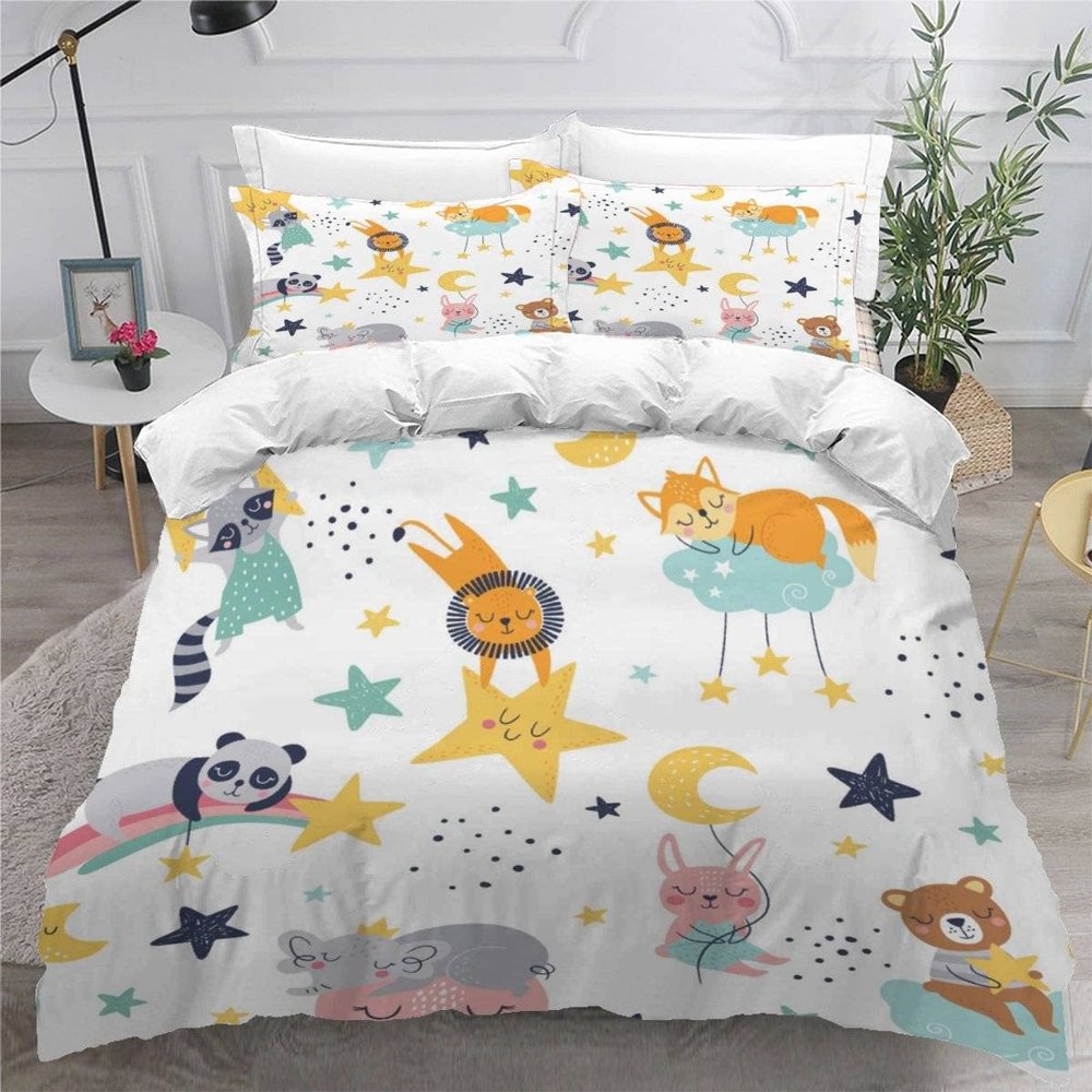 Aolity Teen Bedding Set 155 x 220 cm, Lion Panda Design, for Single Beds