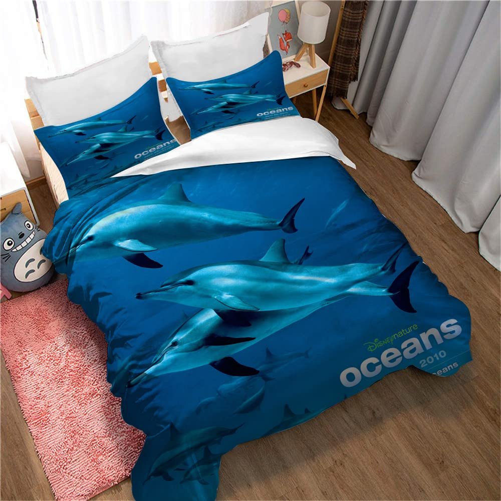 Ste-X King Bedding Duvet Cover Set – Dolphin Jumping, 3-Piece Microfiber Set, Duvet Cover and 2 Pillowcases for Men and Women, 220 x 240 cm, Style 01