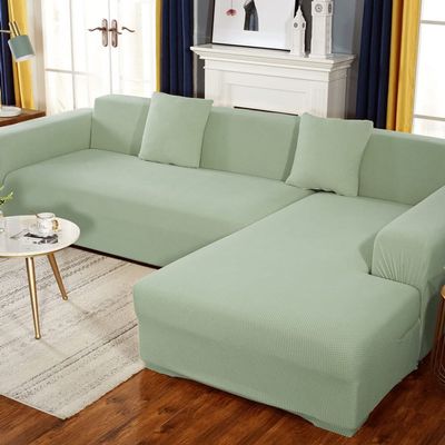 NICCEN 2-Piece Stretch L-Shaped Sectional Sofa Cover, Non-Slip, Green, 2+2 Seater