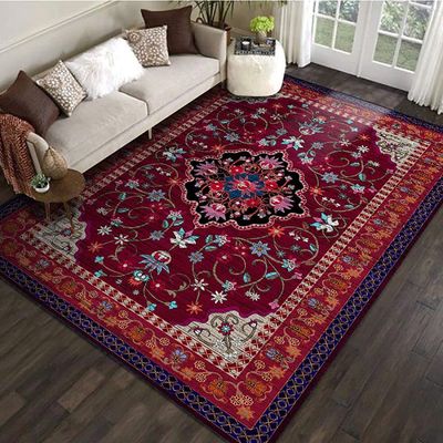 SRTJURFG Medium Rectangular Rug, Non-Slip, Washable, Retro Ethnic Floral Design, Dark Red, 140 x 160 cm