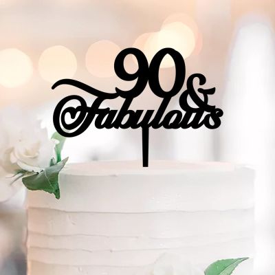 90th Birthday Cake Topper, Personalized, Black Acrylic